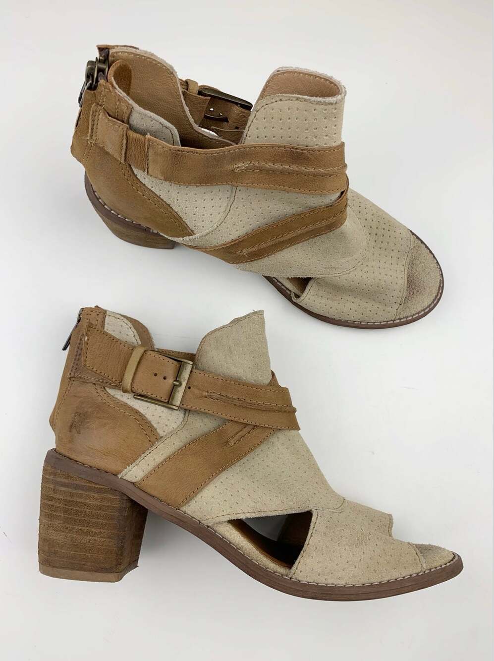 Roan by Bed Stu Natalie Open Toe Heeled Sandals Booties Beige Leather Womens 8.5